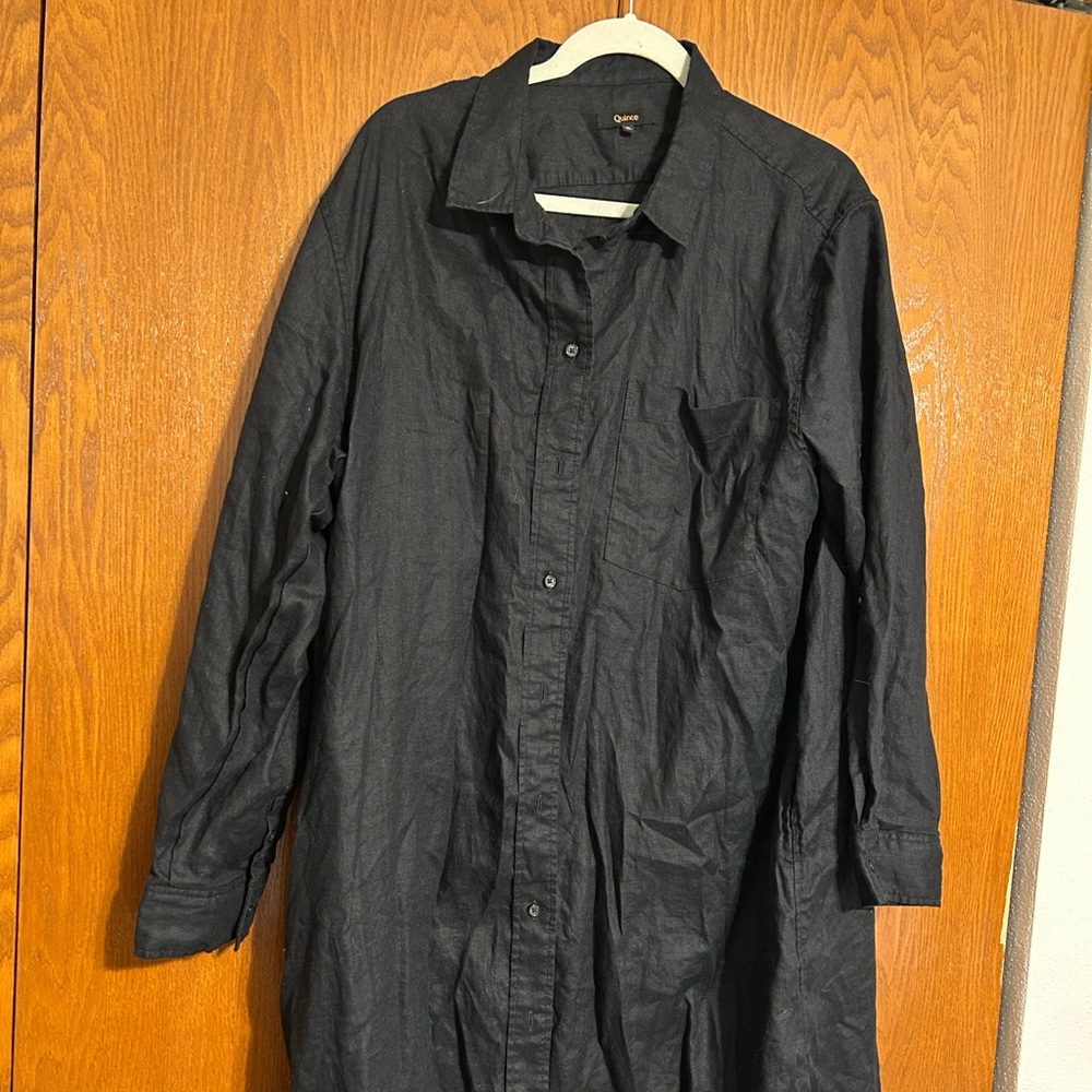 Quince black linen shirt dress